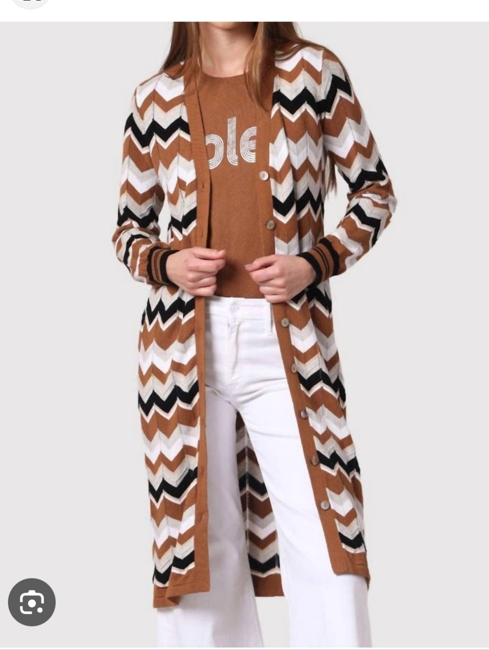 Minnie Rose☆ Chevron Pointelle Duster In Neutral Multi